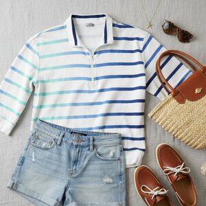 T by Talbots Striped Quarter-Zip Pullover- XL